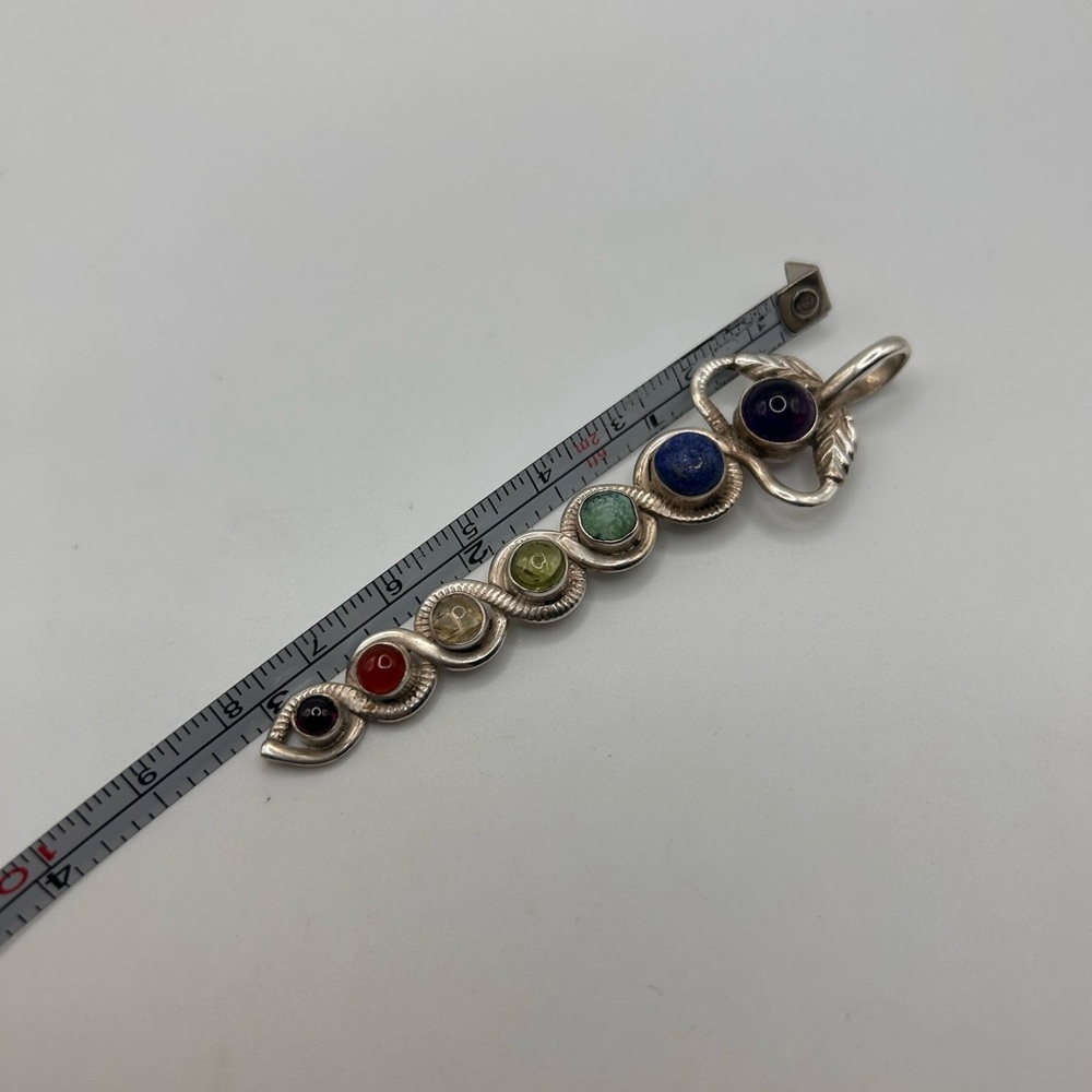 Multi-Gemstones Sterling Silver 925 Long Pendant Turquoise, Amethyst, Lapis... - Picture 2 of 6